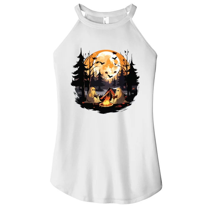 Retro Ghost Book Reading Camping Gothic Halloween Women Women’s Perfect Tri Rocker Tank