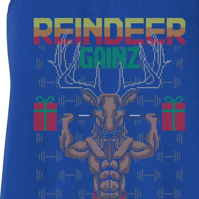 Reindeer Gainz Brodolf Ugly Christmas Sweater Gym Workout Gift Women's Racerback Tank