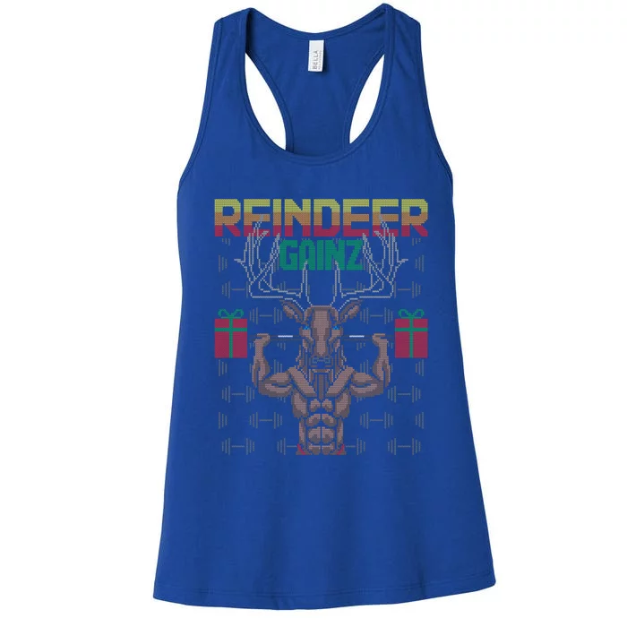 Reindeer Gainz Brodolf Ugly Christmas Sweater Gym Workout Gift Women's Racerback Tank