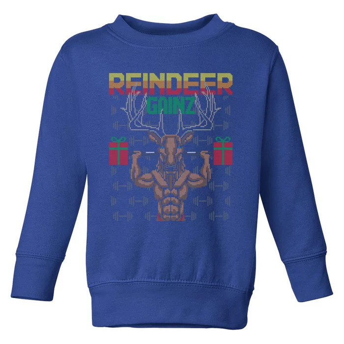 Reindeer Gainz Brodolf Ugly Christmas Sweater Gym Workout Gift Toddler Sweatshirt