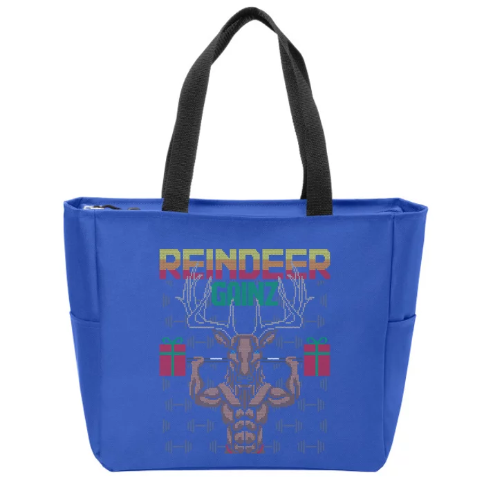 Reindeer Gainz Brodolf Ugly Christmas Sweater Gym Workout Gift Zip Tote Bag