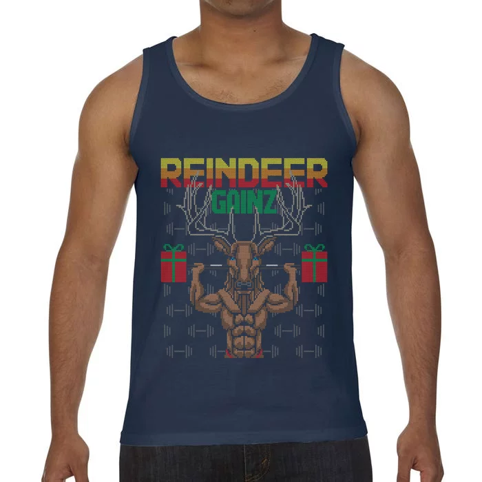 Reindeer Gainz Brodolf Ugly Christmas Sweater Gym Workout Gift Comfort Colors® Tank Top