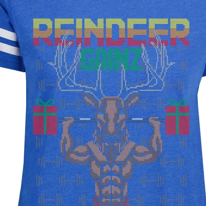 Reindeer Gainz Brodolf Ugly Christmas Sweater Gym Workout Gift Enza Ladies Jersey Football T-Shirt