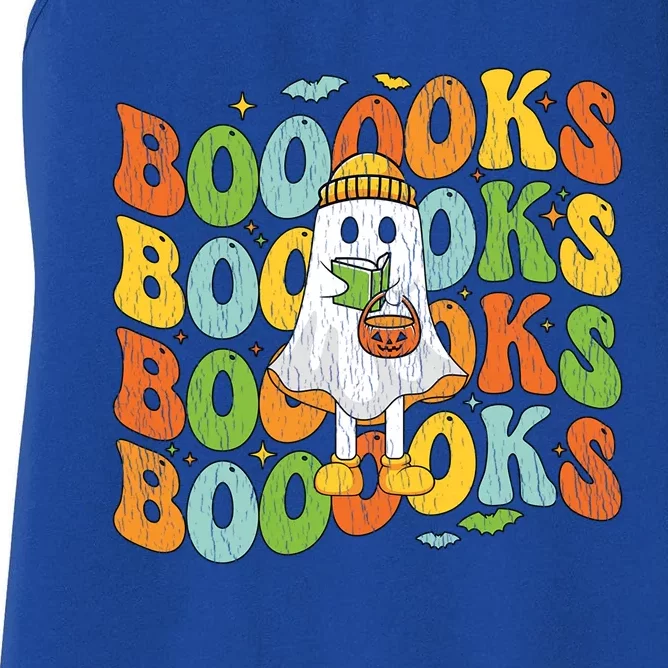 Retro Groovy Boooks Ghost Halloween Librarian Teacher Book Gift Women's Racerback Tank