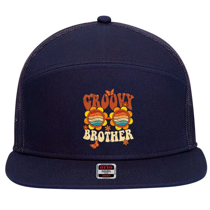 Retro Groovy Brother 70s Aesthetic 1970's Father's Day 7 Panel Mesh Trucker Snapback Hat