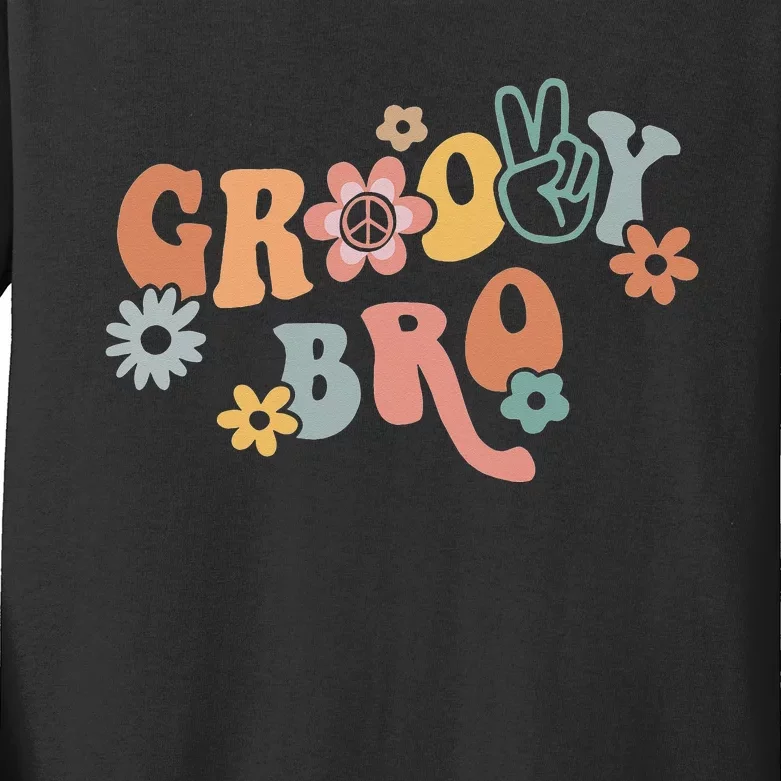 Retro Groovy Brother Matching Family 1st Birthday Party Kids Long Sleeve Shirt