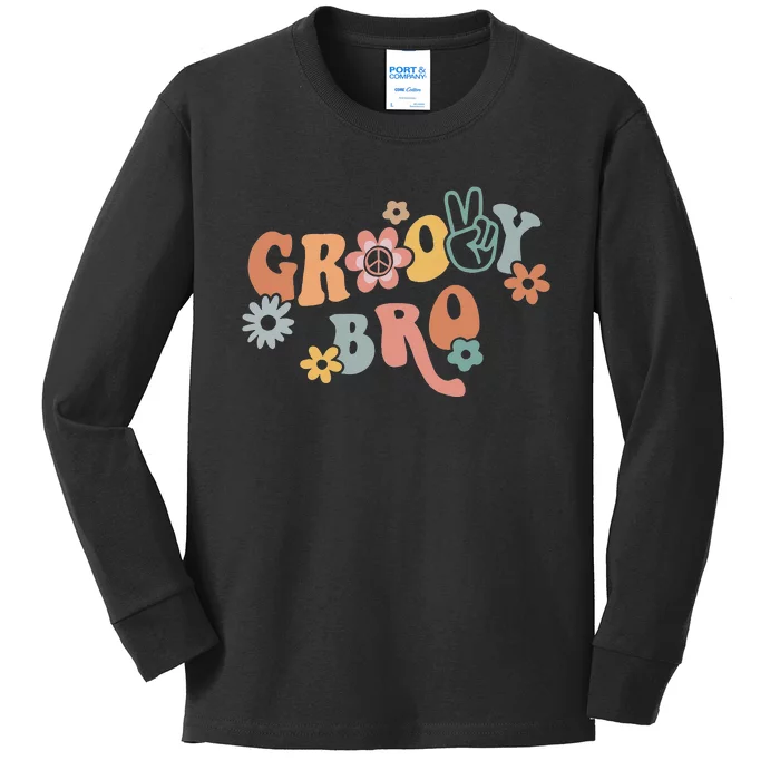 Retro Groovy Brother Matching Family 1st Birthday Party Kids Long Sleeve Shirt