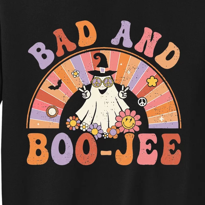 Retro Groovy Bad And BooJee Floral Ghost Halloween Hippie Sweatshirt