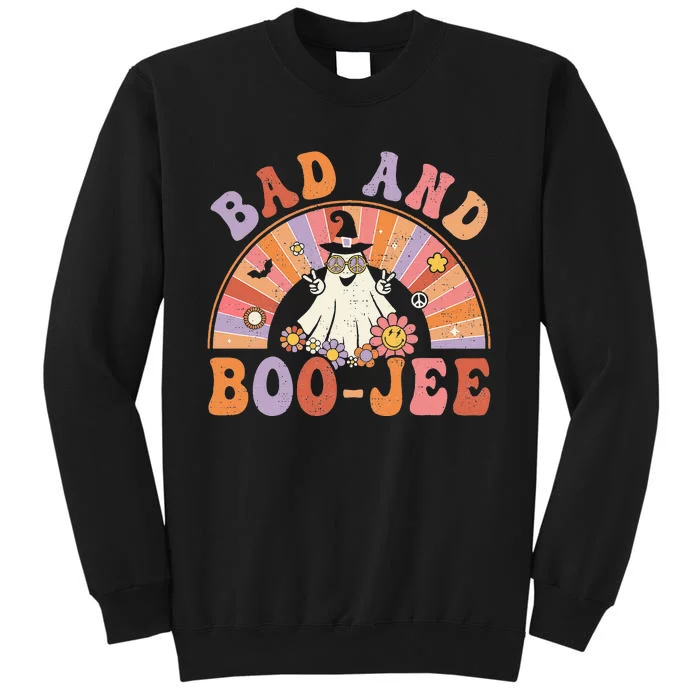 Retro Groovy Bad And BooJee Floral Ghost Halloween Hippie Sweatshirt