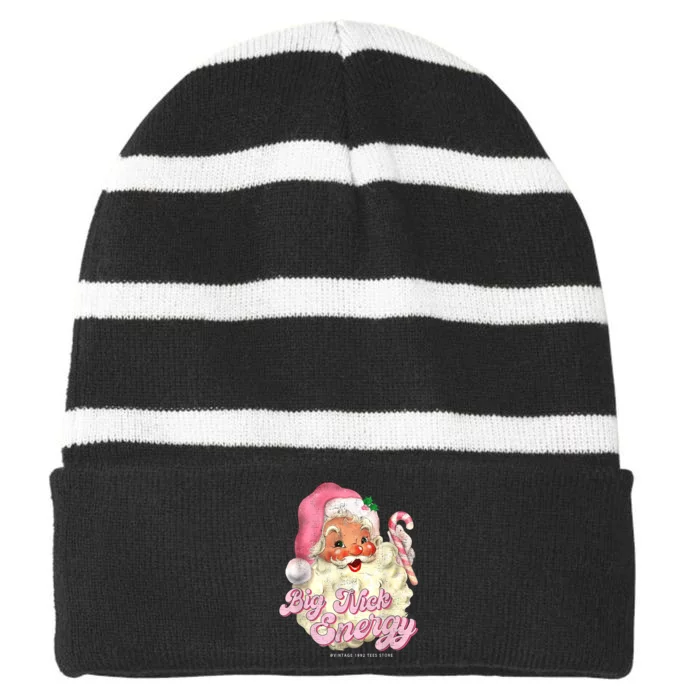 Retro Groovy Big Nick Santa Energy Pink Santa Christmas Xmas Striped Beanie with Solid Band