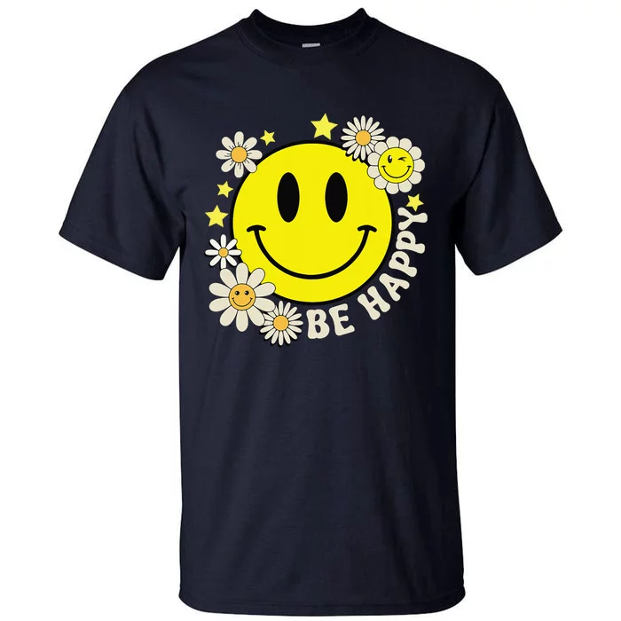 Retro Groovy Be Happy Smile Face Daisy Flower 70s Tall T-Shirt