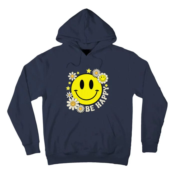 Retro Groovy Be Happy Smile Face Daisy Flower 70s Tall Hoodie