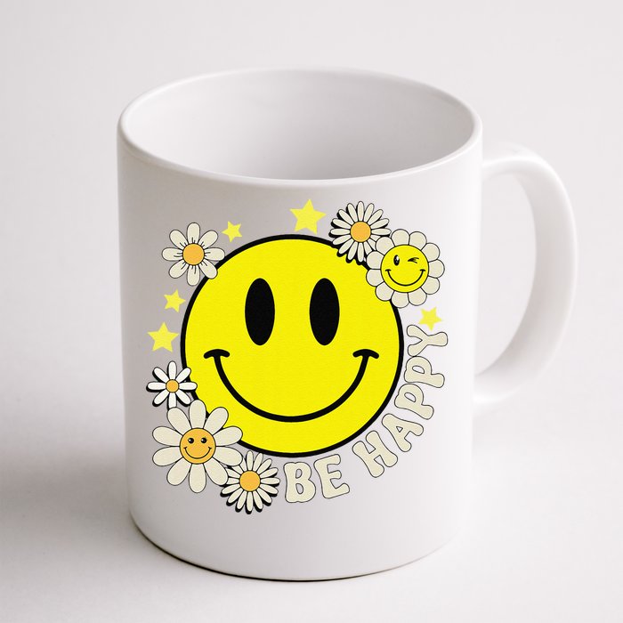 Retro Groovy Be Happy Smile Face Daisy Flower 70s Front & Back Coffee Mug