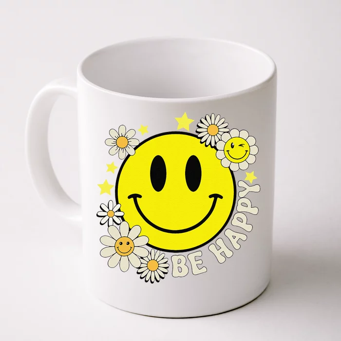 Retro Groovy Be Happy Smile Face Daisy Flower 70s Front & Back Coffee Mug