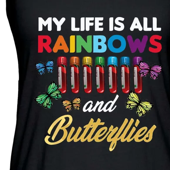 Reaction Glass Butterfly Rainbow Phlebotomist Laboratory Ladies Essential Flowy Tank