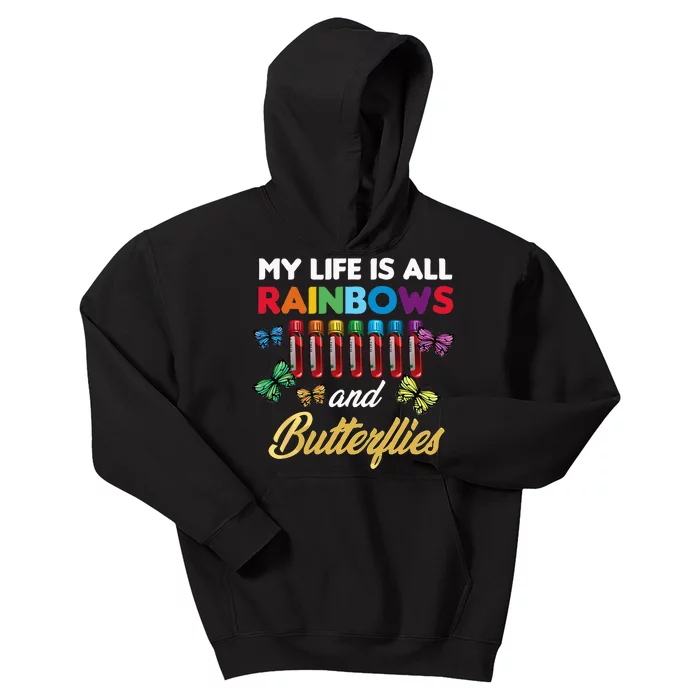 Reaction Glass Butterfly Rainbow Phlebotomist Laboratory Kids Hoodie