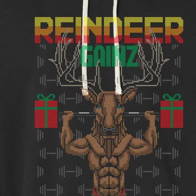 Reindeer Gainz Brodolf Ugly Christmas Sweater Gym Workout Cute Gift Garment-Dyed Fleece Hoodie