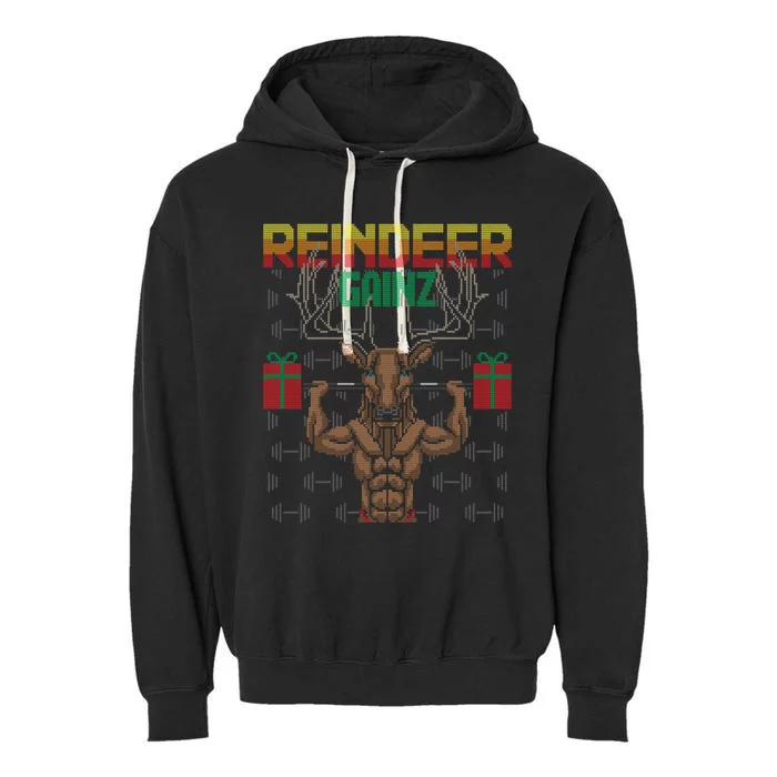 Reindeer Gainz Brodolf Ugly Christmas Sweater Gym Workout Cute Gift Garment-Dyed Fleece Hoodie