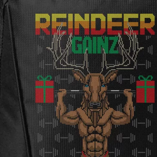 Reindeer Gainz Brodolf Ugly Christmas Sweater Gym Workout Cute Gift City Backpack