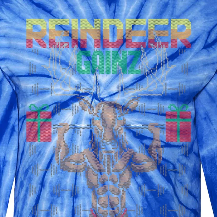 Reindeer Gainz Brodolf Ugly Christmas Sweater Gym Workout Cute Gift Tie-Dye Long Sleeve Shirt