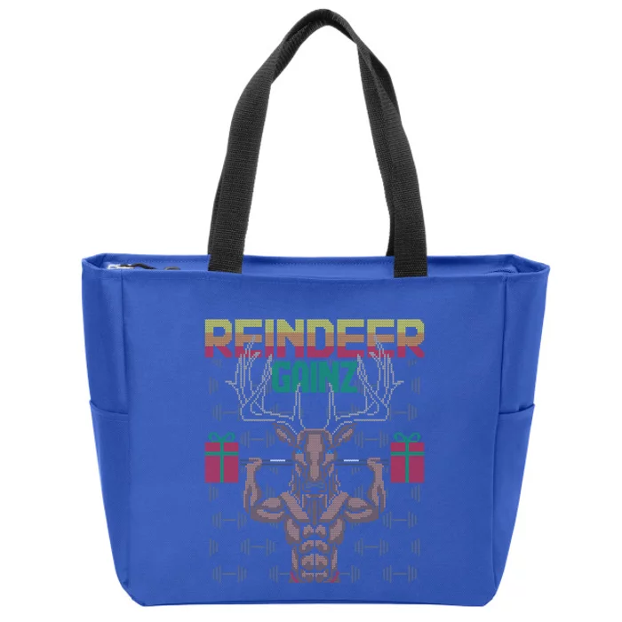 Reindeer Gainz Brodolf Ugly Christmas Sweater Gym Workout Cute Gift Zip Tote Bag