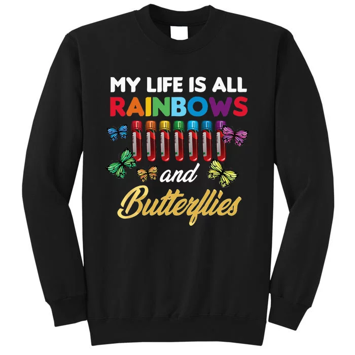 Reaction Glass Butterfly Rainbow Phlebotomist Laboratory Tall Sweatshirt