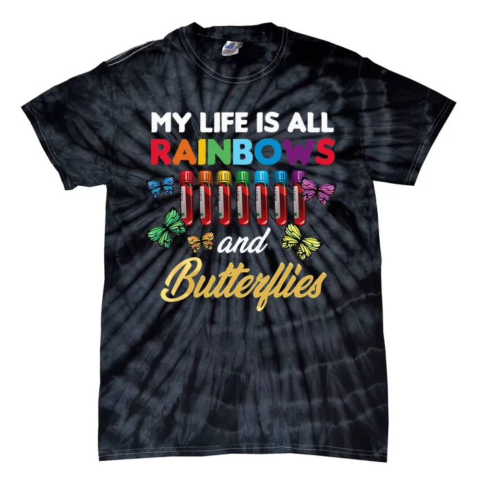 Reaction Glass Butterfly Rainbow Phlebotomist Laboratory Tie-Dye T-Shirt