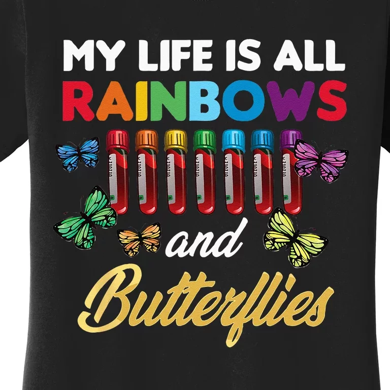 Reaction Glass Butterfly Rainbow Phlebotomist Laboratory Women's T-Shirt