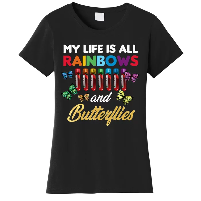 Reaction Glass Butterfly Rainbow Phlebotomist Laboratory Women's T-Shirt