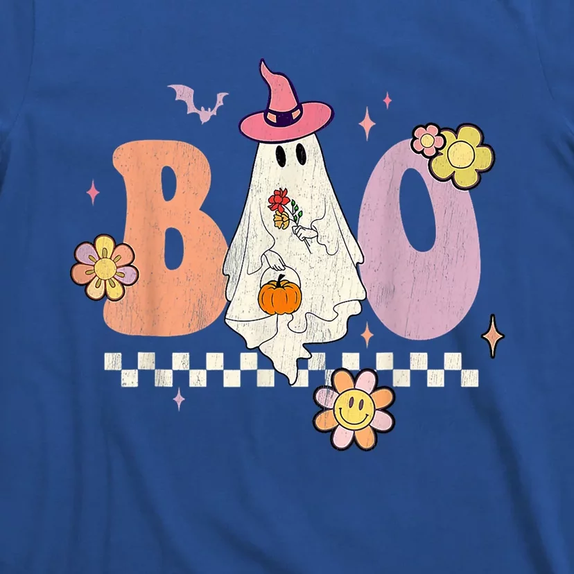 Retro Groovy Boo Crew Ghost Pumpkin Flower Halloween Costume Gift T-Shirt