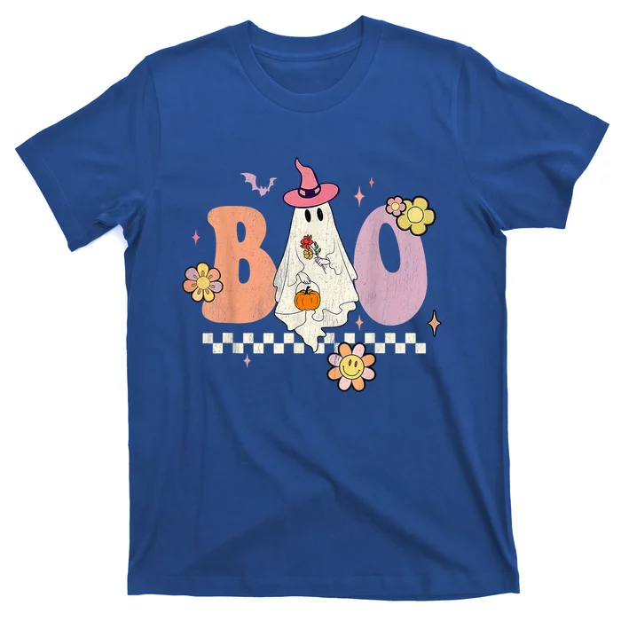 Retro Groovy Boo Crew Ghost Pumpkin Flower Halloween Costume Gift T-Shirt