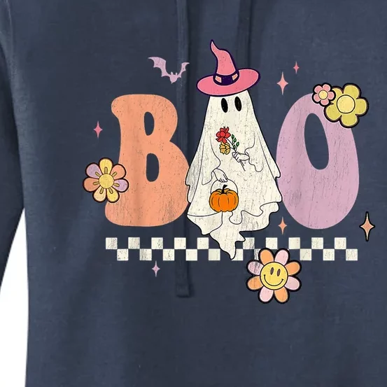 Retro Groovy Boo Crew Ghost Pumpkin Flower Halloween Costume Gift Women's Pullover Hoodie