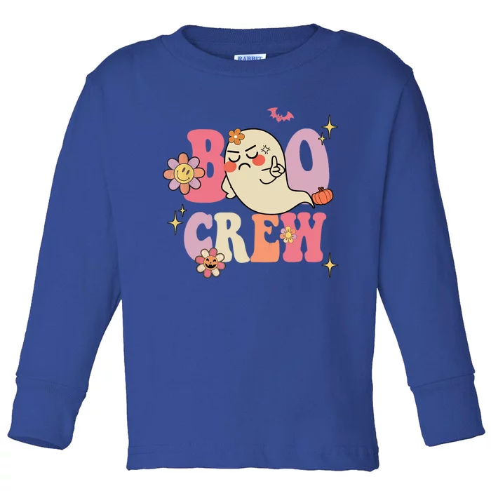 Retro Groovy Boo Crew Halloween Hippie Floral Ghost Funny Gift Toddler Long Sleeve Shirt