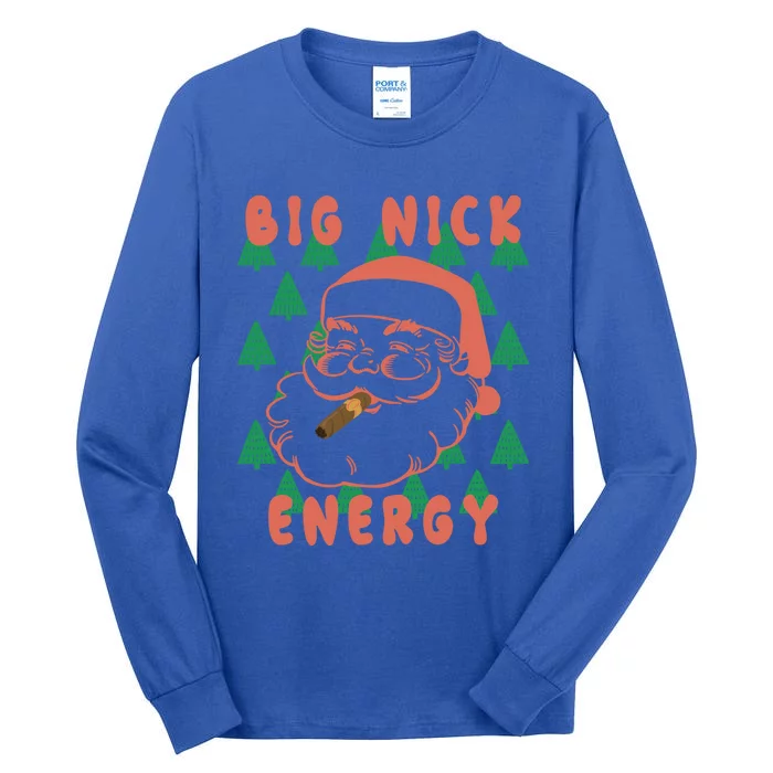 Retro Groovy Big Nick Santa Energy Christmas Xmas 2024 Funny Gift Tall Long Sleeve T-Shirt