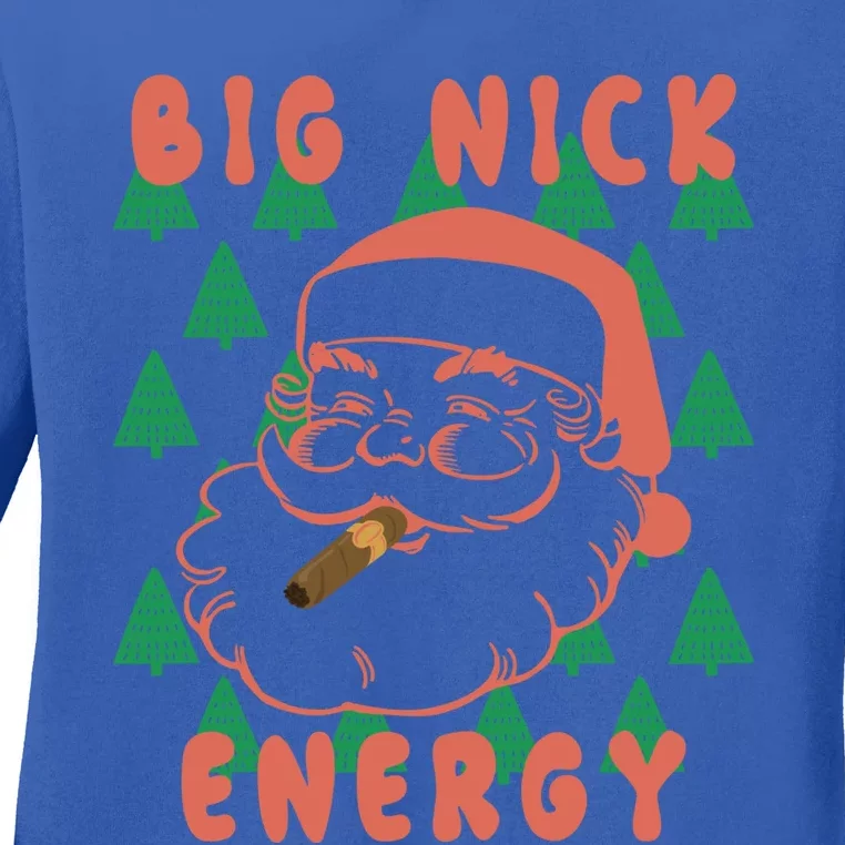 Retro Groovy Big Nick Santa Energy Christmas Xmas 2024 Funny Gift Ladies Long Sleeve Shirt