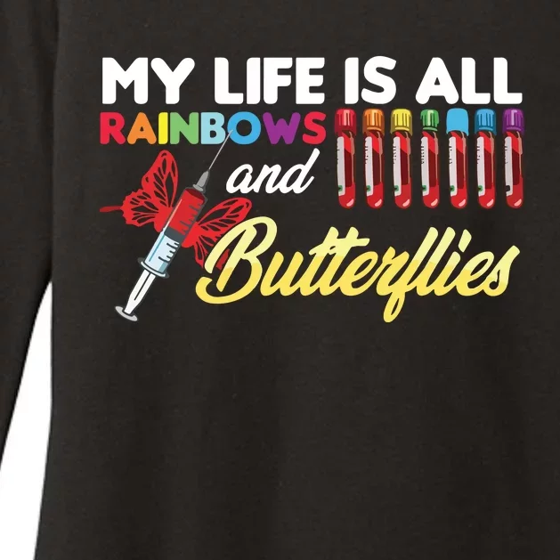 Reaction Glass Butterfly Rainbow Phlebotomy Laboratory Womens CVC Long Sleeve Shirt