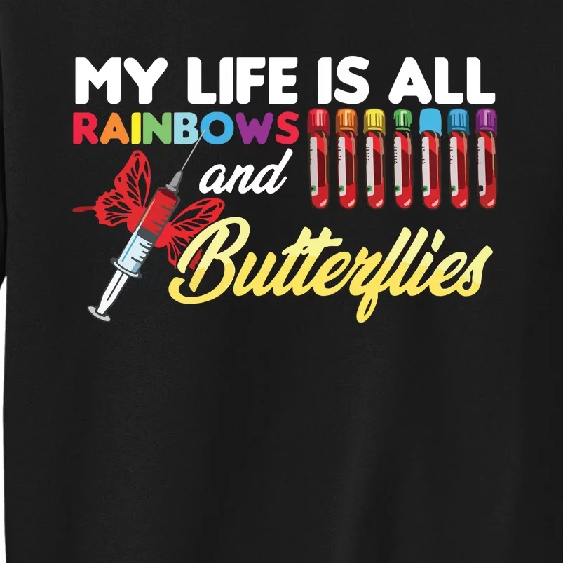 Reaction Glass Butterfly Rainbow Phlebotomy Laboratory Tall Sweatshirt