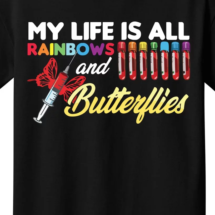 Reaction Glass Butterfly Rainbow Phlebotomy Laboratory Kids T-Shirt