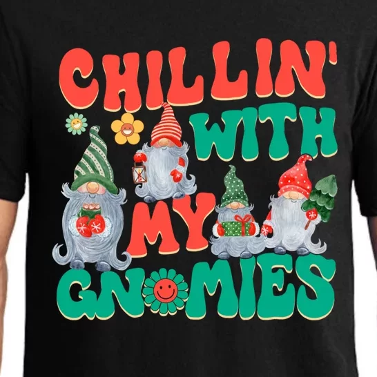 Retro Groovy Chillin With My Gnomies Funny Gnomes Xmas Funny Gift Great Gift Pajama Set