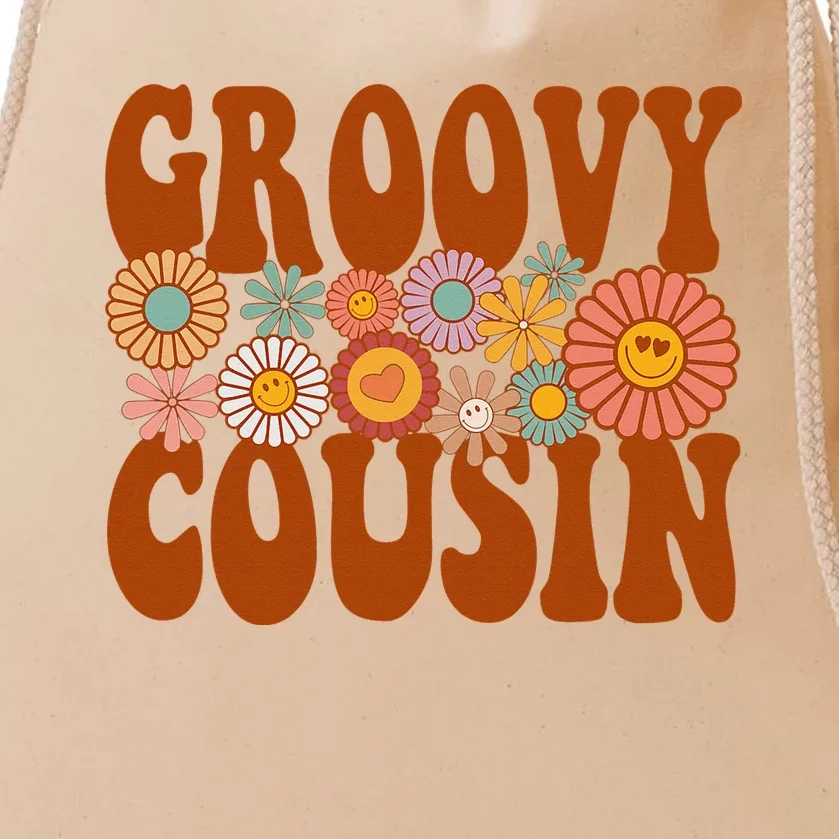 Retro Groovy Cousin Matching Family 1st Birthday Party Drawstring Bag