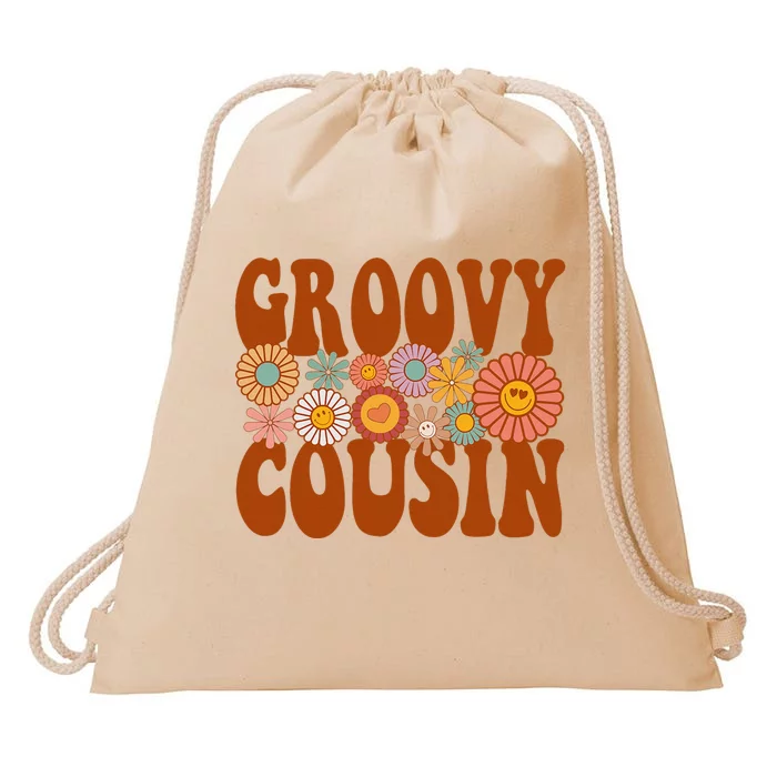 Retro Groovy Cousin Matching Family 1st Birthday Party Drawstring Bag