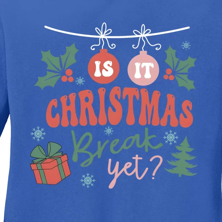 Retro Groovy Christmas Is It Christmas Break Yet Retro Xmas Gift Ladies Long Sleeve Shirt