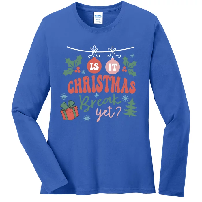 Retro Groovy Christmas Is It Christmas Break Yet Retro Xmas Gift Ladies Long Sleeve Shirt