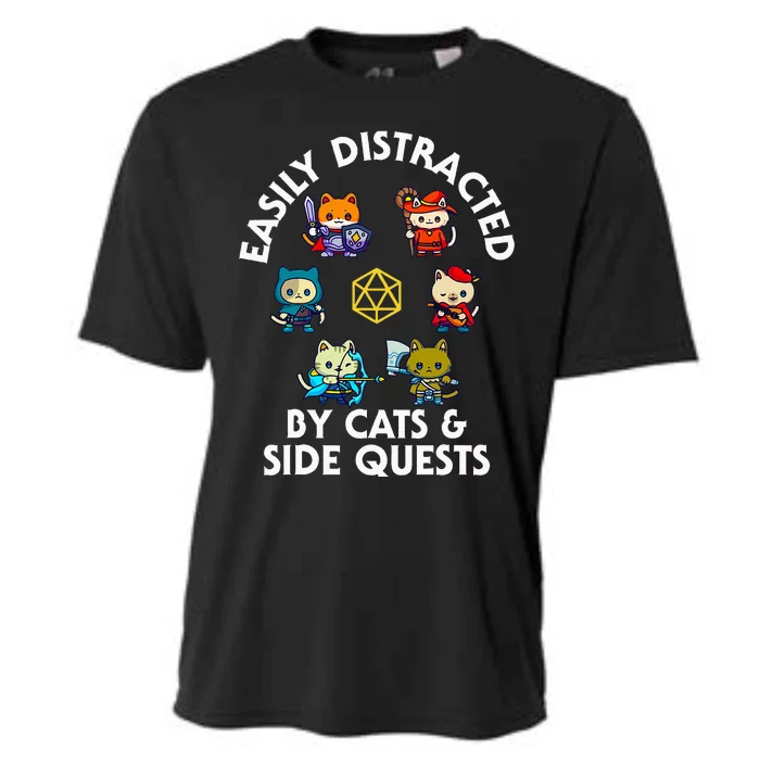 Rpg Gamer Cats Side Quests D20 Dice Nerdy Cat Cooling Performance Crew T-Shirt