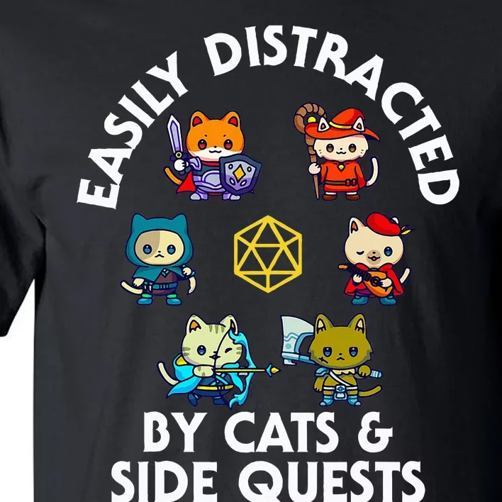 Rpg Gamer Cats Side Quests D20 Dice Nerdy Cat Tall T-Shirt