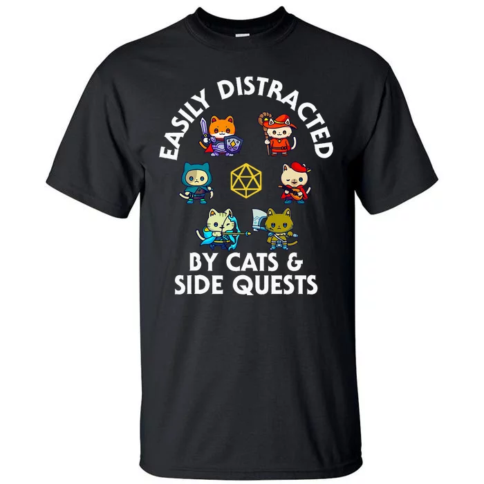 Rpg Gamer Cats Side Quests D20 Dice Nerdy Cat Tall T-Shirt