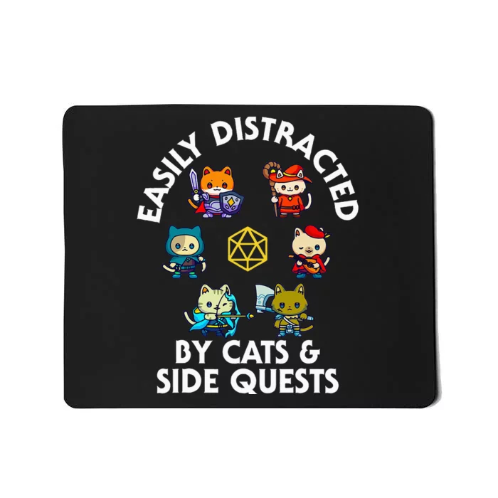 Rpg Gamer Cats Side Quests D20 Dice Nerdy Cat Mousepad