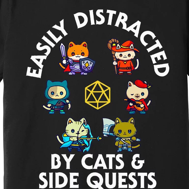 Rpg Gamer Cats Side Quests D20 Dice Nerdy Cat Premium T-Shirt