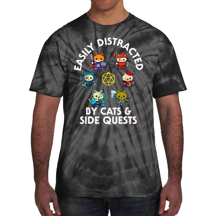 Rpg Gamer Cats Side Quests D20 Dice Nerdy Cat Tie-Dye T-Shirt