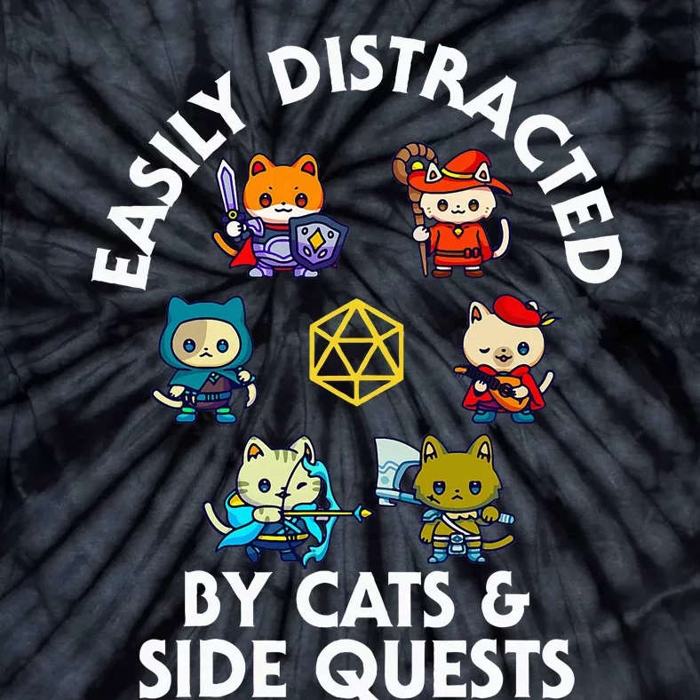 Rpg Gamer Cats Side Quests D20 Dice Nerdy Cat Tie-Dye T-Shirt